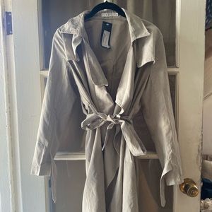 Taupe/Tan Faux Suede Waterfall Trench-coat